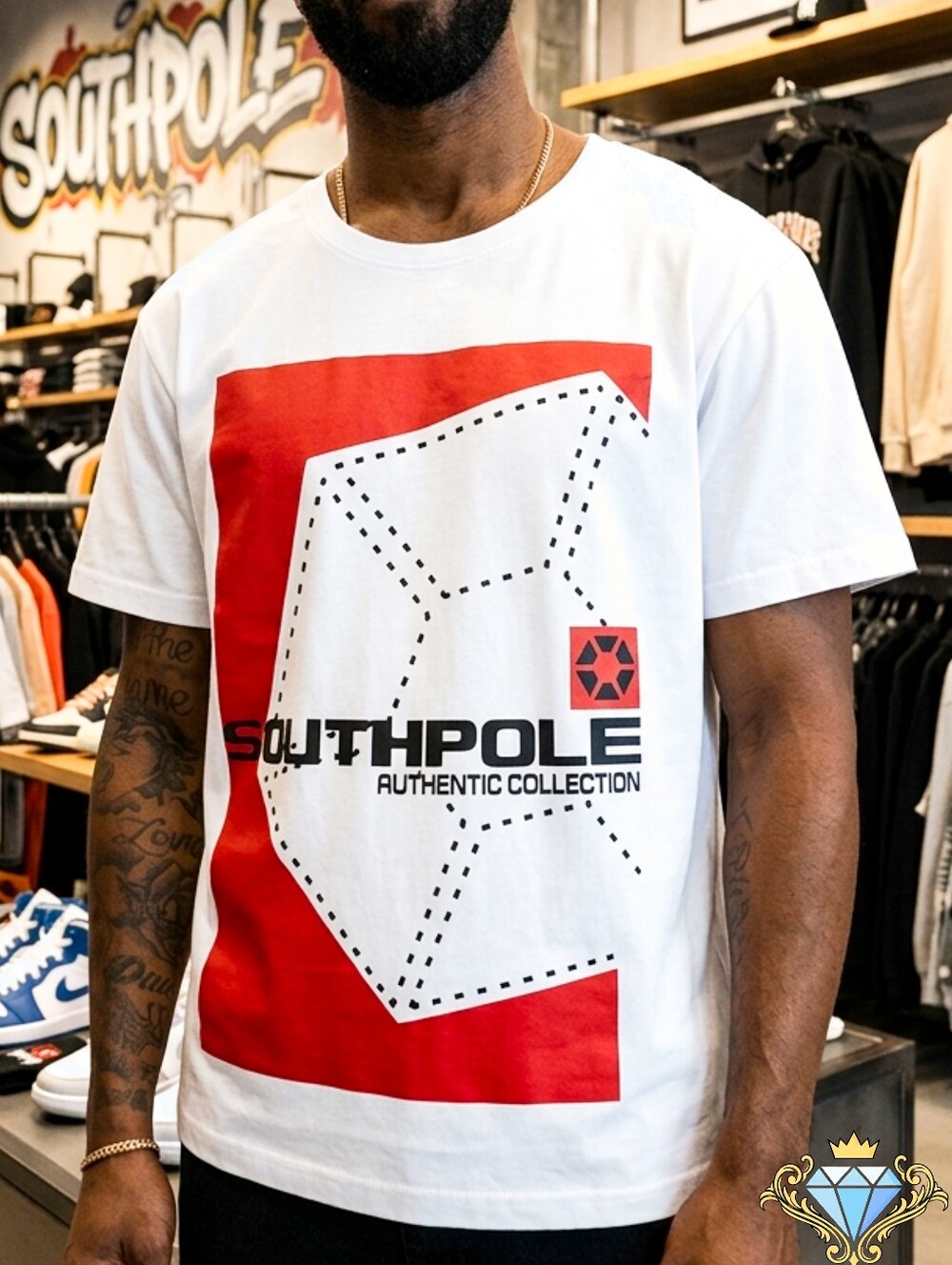 NWT Southpole Men’s Cropped Graphic Tee Boxy Fit White Size Large Wide Neck